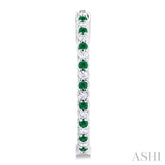 1.6 MM Round Emerald and 1/2 ctw Round Cut Diamond Inside & Outside Alternating Precious Hoop Earrings in 14K White Gold